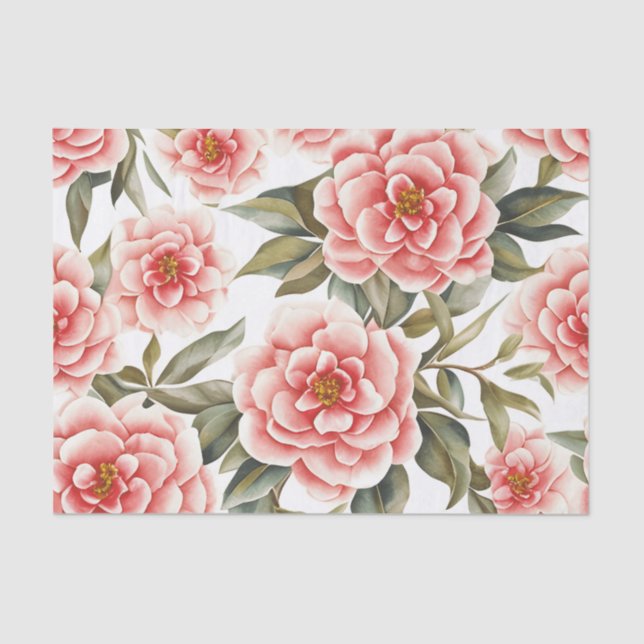 Papier Mousseline Motif Floral Fleurs de Camellia (Recto)