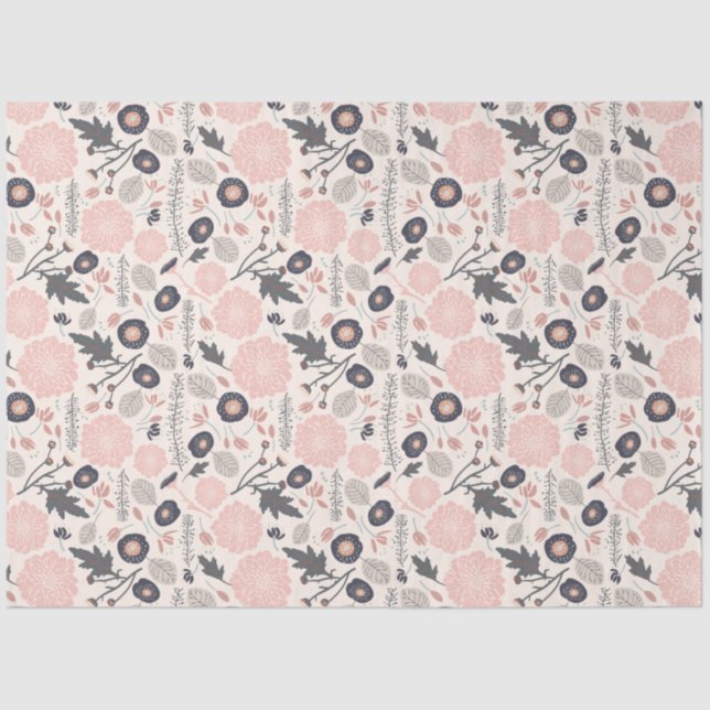 Papier Mousseline Motif floral gris rose noir (Recto)