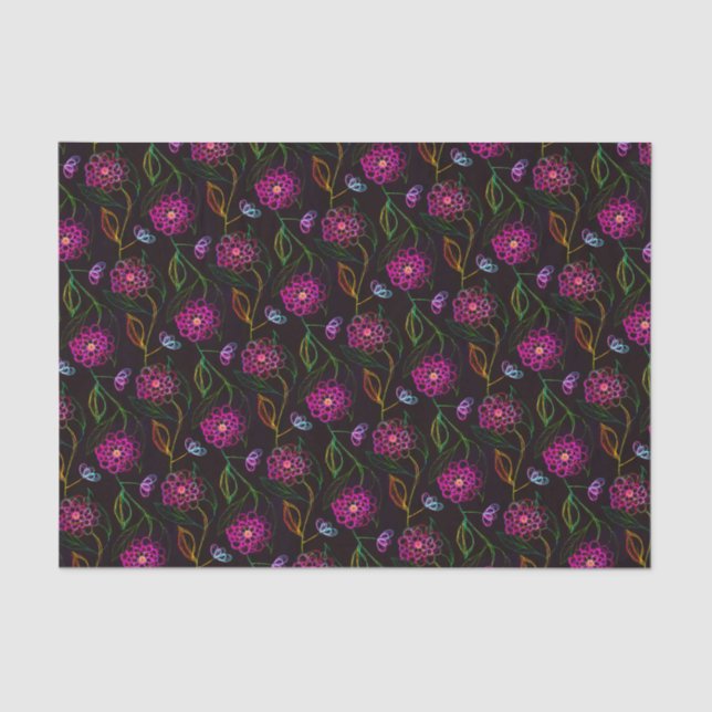 Papier Mousseline Motif floral mignon Chic élégant rose élégant noir (Recto)
