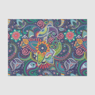 Papier Mousseline Motif floral multicolore au néon de Paisley