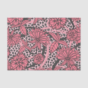 Papier Mousseline Motif floral noir assez rose d'empreinte de