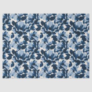 Papier Mousseline Motif floral pictural bleu et marine