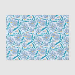 Papier Mousseline Motif floral rétro bleu