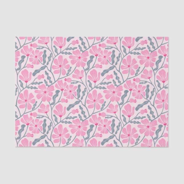 Papier Mousseline Motif floral rose rétro (Recto)