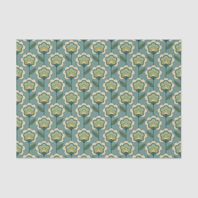 Papier Mousseline Motif floral turquoise et jaune (Recto)