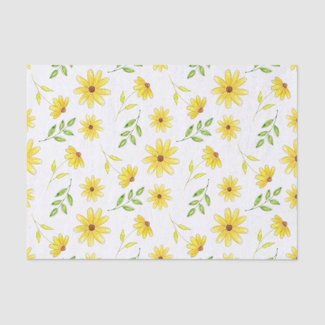 Papier Mousseline Motif floral vert jaune (Recto)