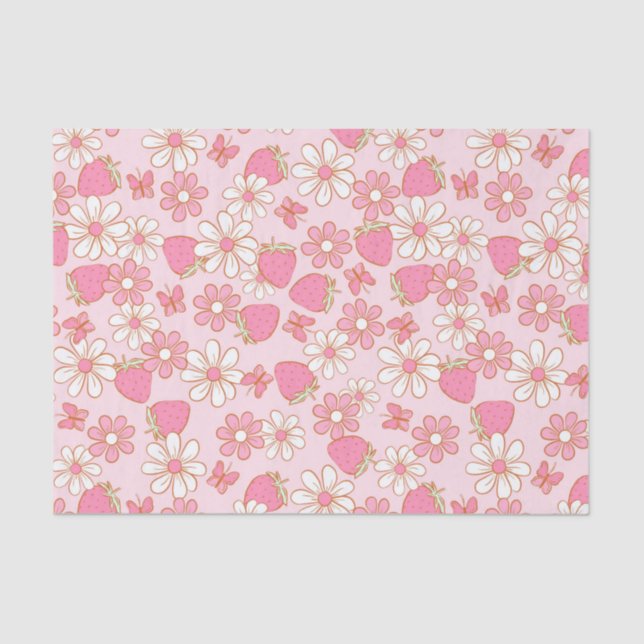 Papier Mousseline Motif Fraise Daisy (Recto)