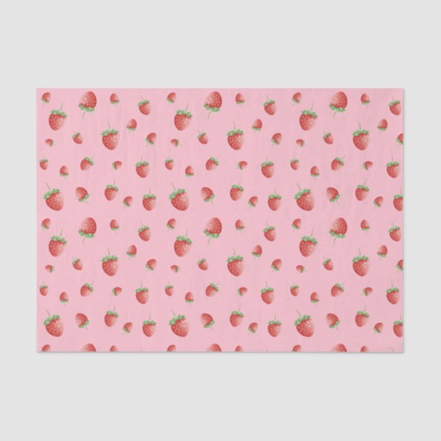 Papier Mousseline Motif fraise rose (Recto)