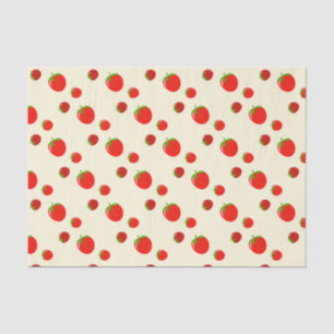 Papier Mousseline Motif fraise rouge sur rose pâle