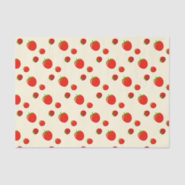 Papier Mousseline Motif fraise rouge sur rose pâle (Recto)