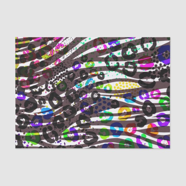 Papier Mousseline Motif funky multi-imprimé animaux couleurs vives (Recto)