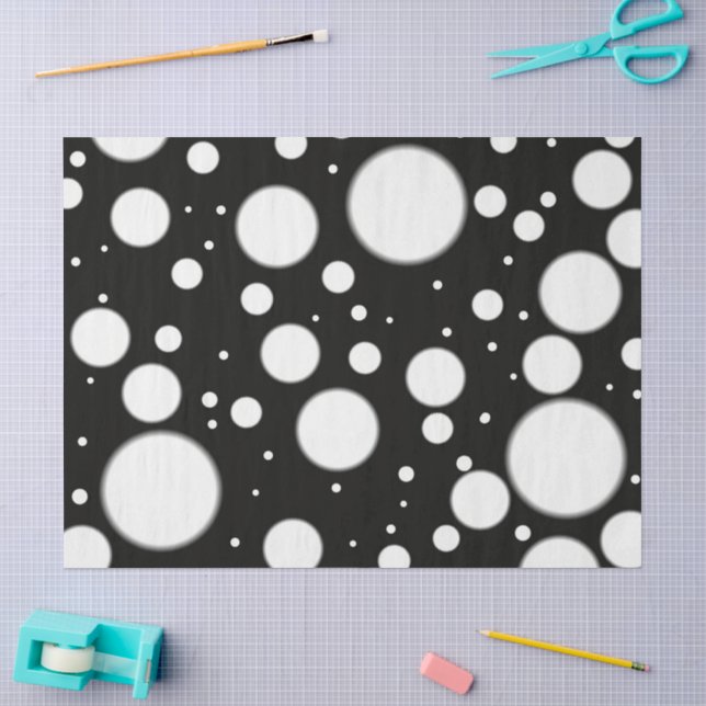 Papier Mousseline Motif funky points noirs et blancs Découpage (Artisanat)