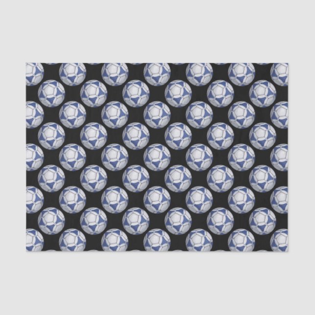 Papier Mousseline Motif Futbal bleu et blanc (Recto)