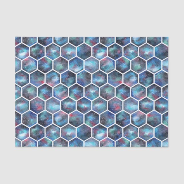 Papier Mousseline Motif Galaxy Hexagon en bleu profond de l'espace (Recto)