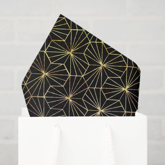 Papier Mousseline Motif géométrique Art Déco noir et or (Sac cadeau)