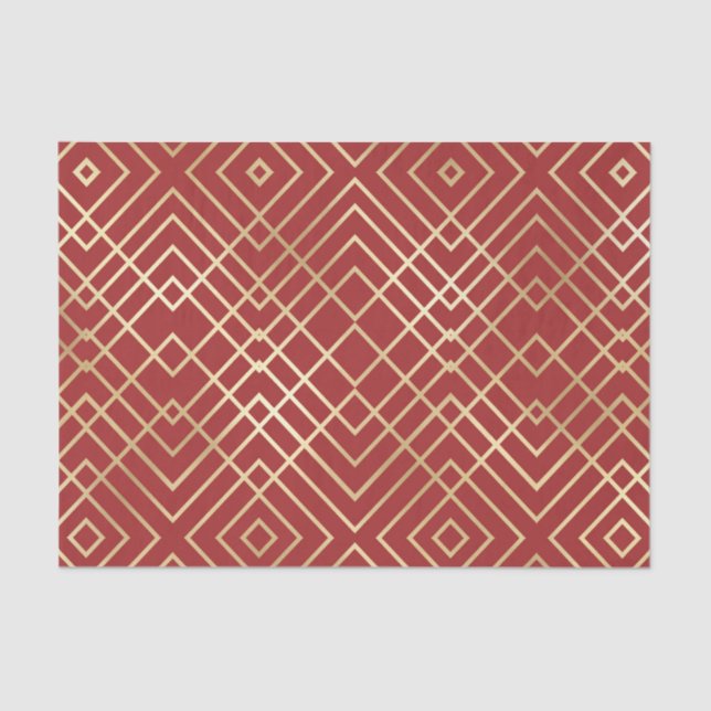Papier Mousseline Motif géométrique Art déco rouge chinois moderne (Recto)