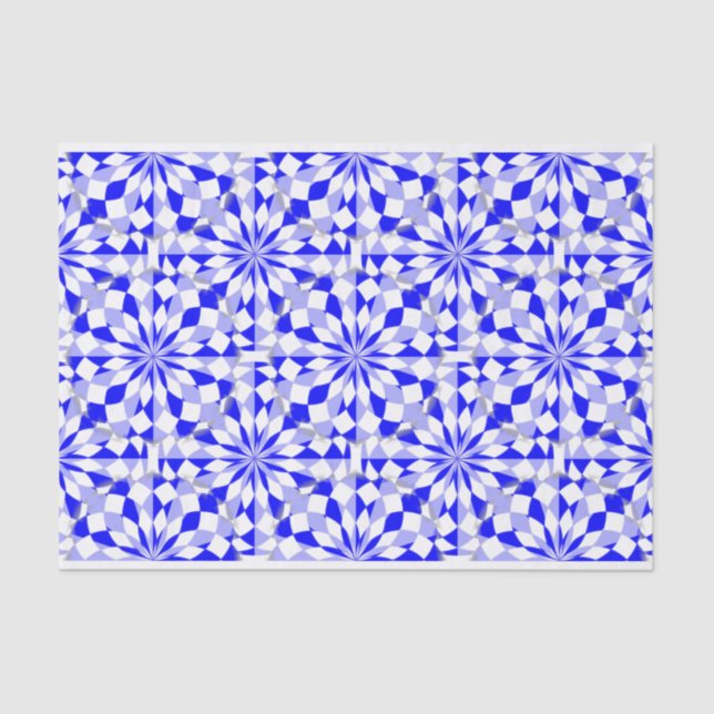 Papier Mousseline Motif géométrique bleu méditerranéen de deux tons (Recto)