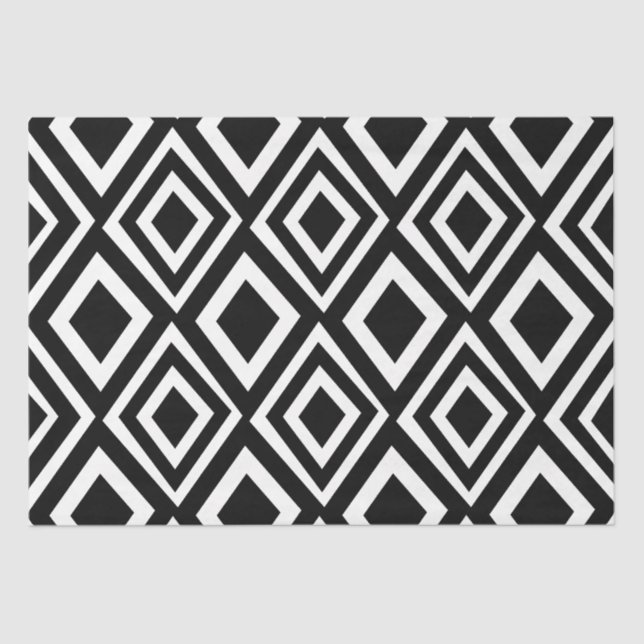 Papier Mousseline Motif géométrique Diamant noir et blanc (Recto)