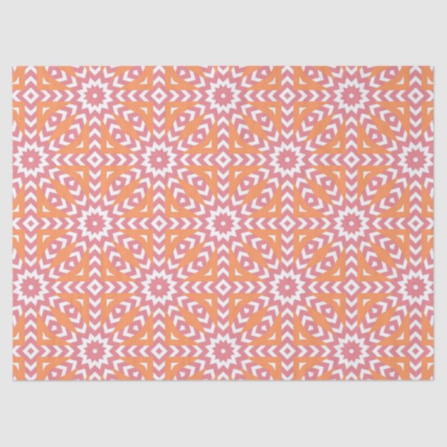 Papier Mousseline Motif géométrique en mosaïque orange et rose (Recto)
