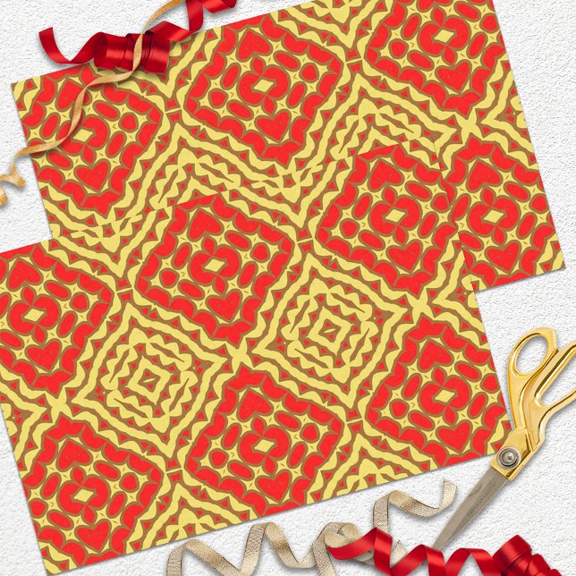 Papier Mousseline Motif géométrique en mosaïque rouge et jaune orien (Créateur téléchargé)