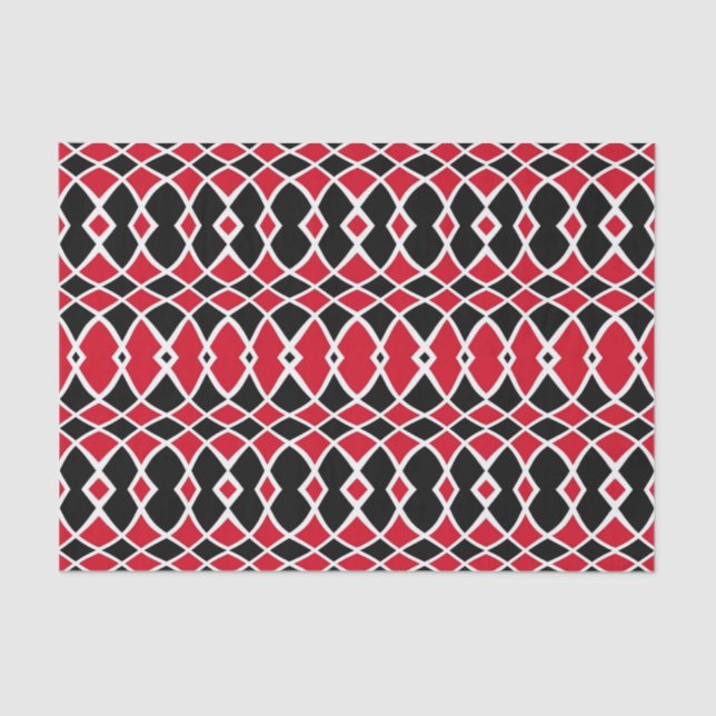 Papier Mousseline Motif géométrique en mosaïque rouge noir blanc (Recto)