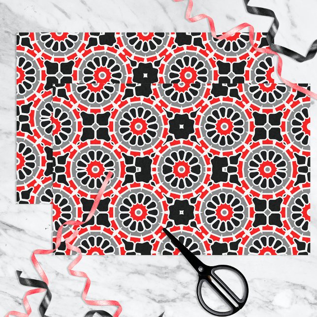 Papier Mousseline Motif géométrique en mosaïque rouge noir et gris (Créateur téléchargé)