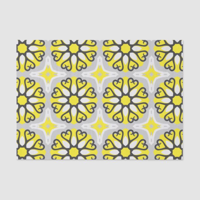 Papier Mousseline Motif géométrique gris-jaune blanc en mosaïque (Recto)