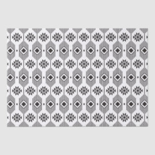 Papier Mousseline Motif géométrique ikat noir et blanc