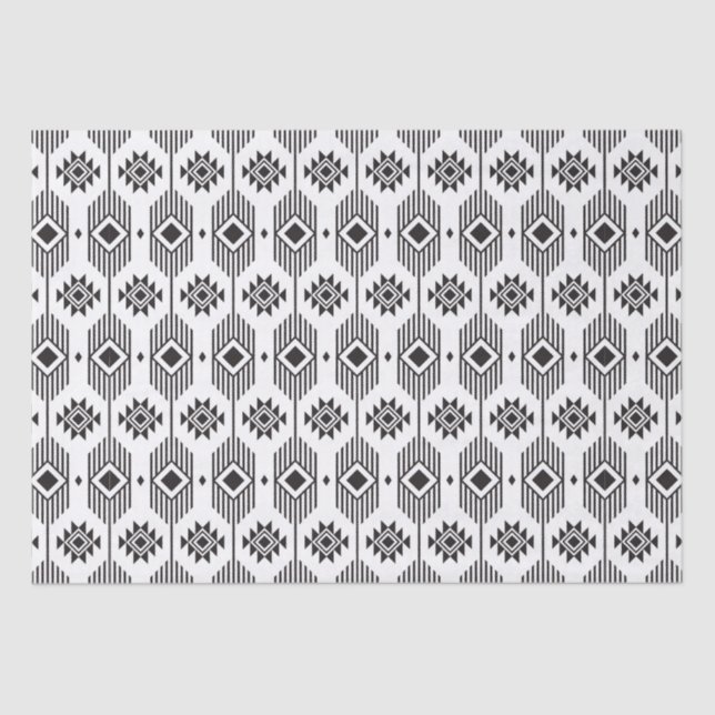 Papier Mousseline Motif géométrique ikat noir et blanc (Recto)