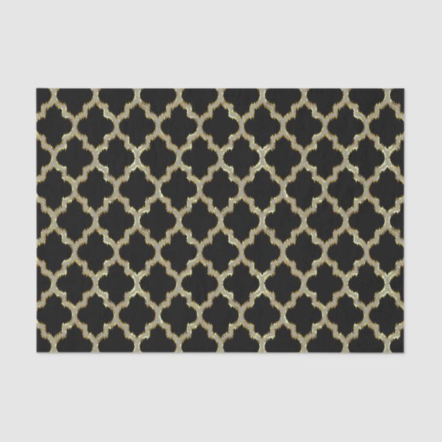 Papier Mousseline Motif géométrique Ikat noir et or (Recto)