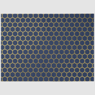 Papier Mousseline Motif géométrique marine bleu et or Hexagon