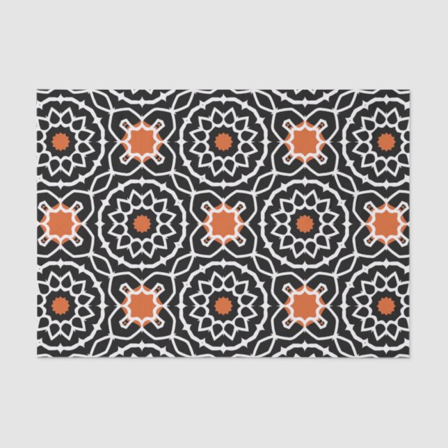 Papier Mousseline Motif géométrique marocain noir blanc orange (Recto)