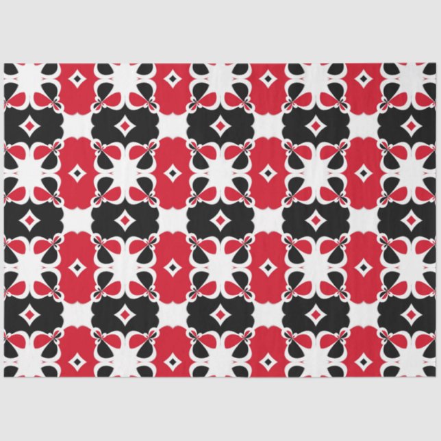 Papier Mousseline Motif géométrique moderne rouge noir et blanc (Recto)