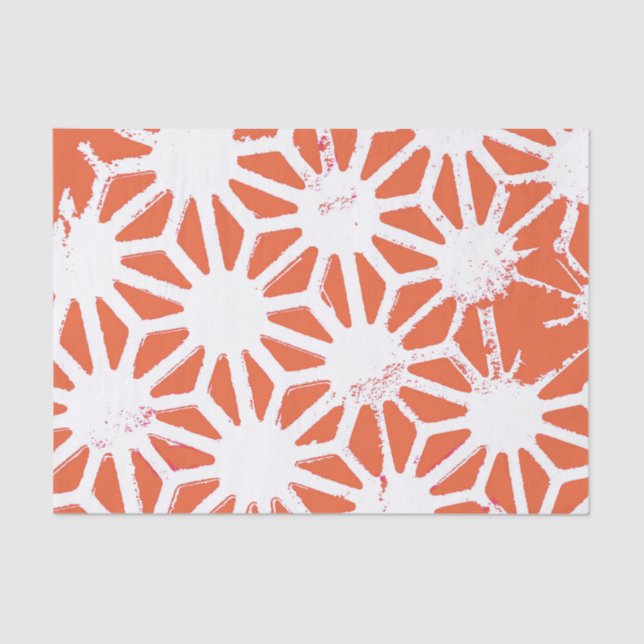 Papier Mousseline Motif géométrique orange et blanc (Recto)