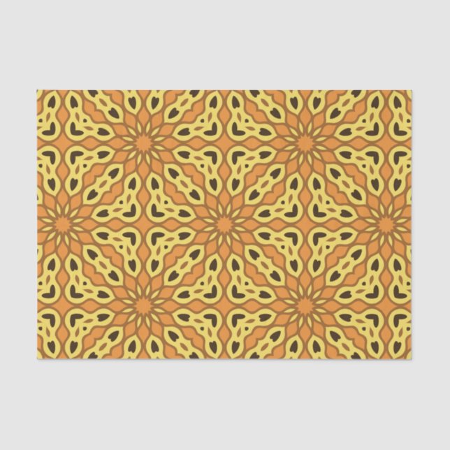 Papier Mousseline Motif géométrique orange et jaune (Recto)