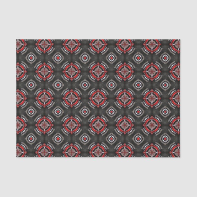 Papier Mousseline Motif géométrique rouge et noir (Recto)