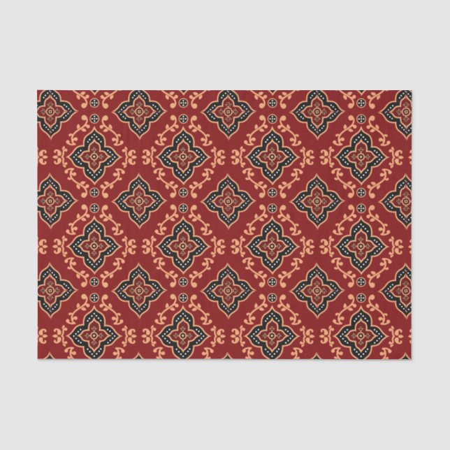 Papier Mousseline Motif géométrique rouge / Impression indienne (Recto)