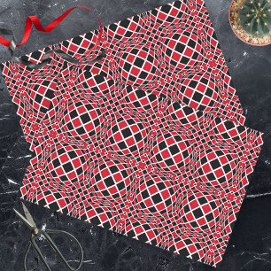 Papier Mousseline Motif géométrique rouge noir et blanc