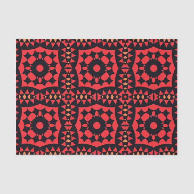Papier Mousseline Motif géométrique tribal rouge et noir (Recto)