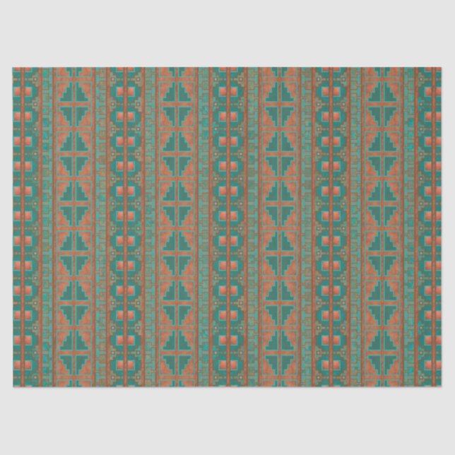 Papier Mousseline Motif géométrique Turquoise en cuivre du sud-ouest (Recto)