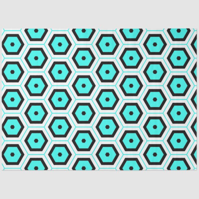 Papier Mousseline Motif géométrique Turquoise noir blanc (Recto)
