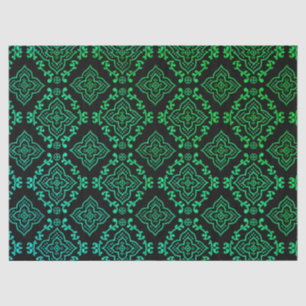 Papier Mousseline Motif géométrique vert / Impression indienne