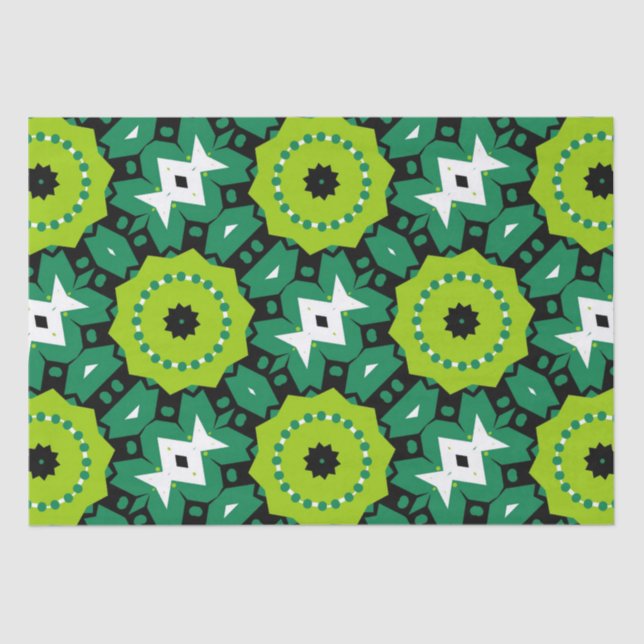 Papier Mousseline Motif géométrique Vibrant Lime Vert noir et blanc (Recto)