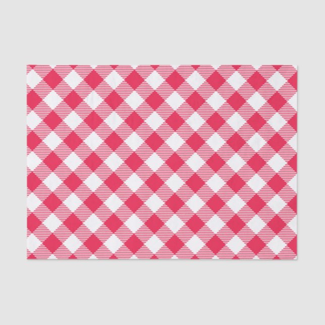 Papier Mousseline Motif Gingham Rouge et Blanc Classique Rustique (Recto)
