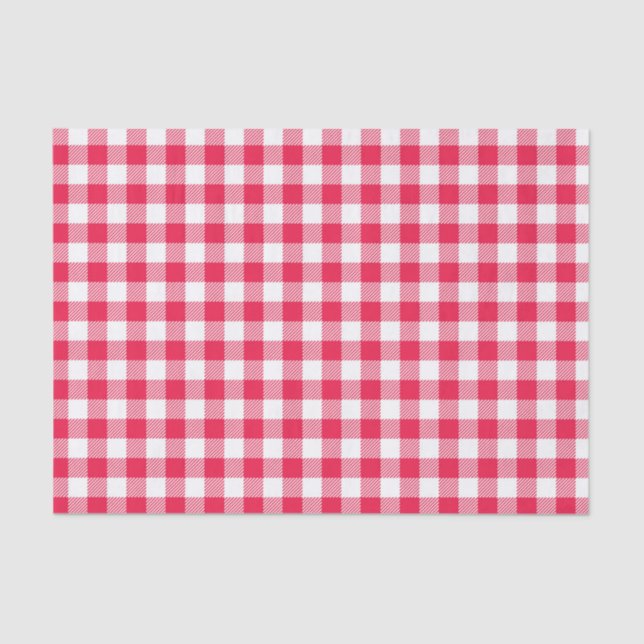 Papier Mousseline Motif Gingham Rouge et Blanc Classique Rustique (Recto)