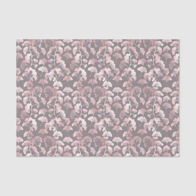 Papier Mousseline Motif Ginkgo Rose Noir Chic (Recto)