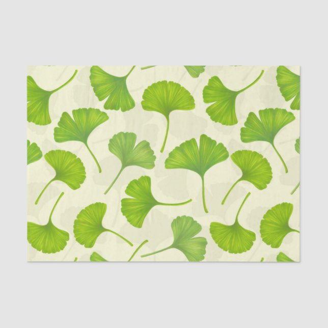 Papier Mousseline Motif Ginkgo sur blanc (Recto)