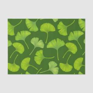 Papier Mousseline Motif Ginkgo sur vert foncé