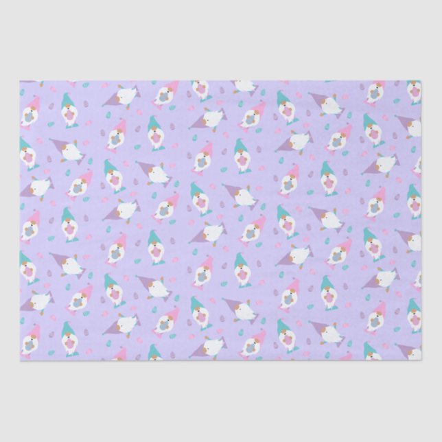 Papier Mousseline Motif Gnome de Pâques violet rose bleu (Recto)