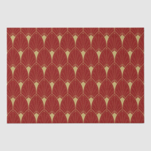 Papier Mousseline Motif Gold Art déco sur Arrière - plan rouge foncé